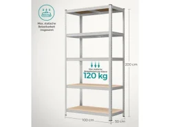 Songmics Lagerregal 50 cm x 100 cm x 200 cm Silber