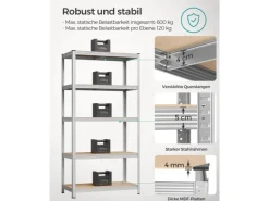Songmics Lagerregal 50 cm x 100 cm x 200 cm Silber