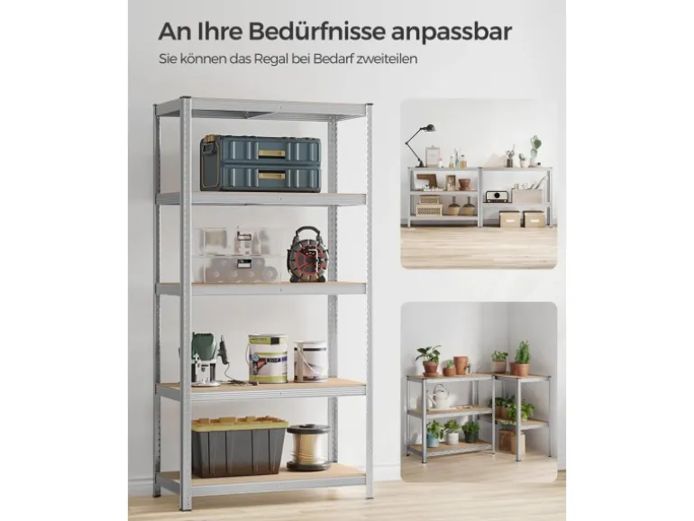 Songmics Lagerregal 50 cm x 100 cm x 200 cm Silber