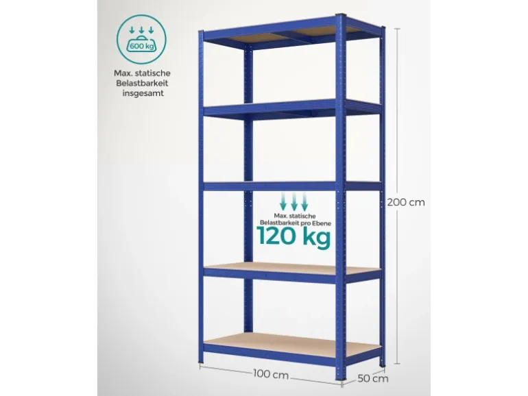 Songmics Lagerregal 50 cm x 100 cm x 200 cm Blau