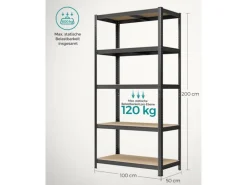 Songmics Lagerregal 50 cm x 100 cm x 200 cm Schwarz
