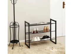 Songmics Schuhregal 3 Ebenen 74 cm x 62,8 cm x 30,7 cm Schwarz