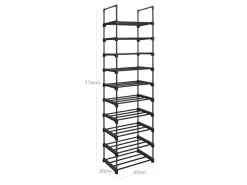 Songmics Schuhregal 10 Ebenen 30 cm x 45 cm x 174 cm Schwarz
