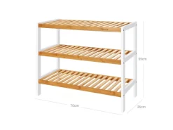 Songmics Schuhregal Bambus 26 cm x 70 cm x 55 cm Weiß-Naturfarben