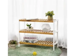 Songmics Schuhregal Bambus 26 cm x 70 cm x 55 cm Weiß-Naturfarben