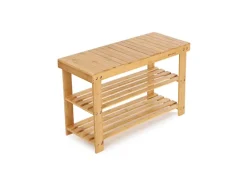 Songmics Schuhregal mit Sitzbank 70 cm x 28 cm x 45 cm Naturfarben