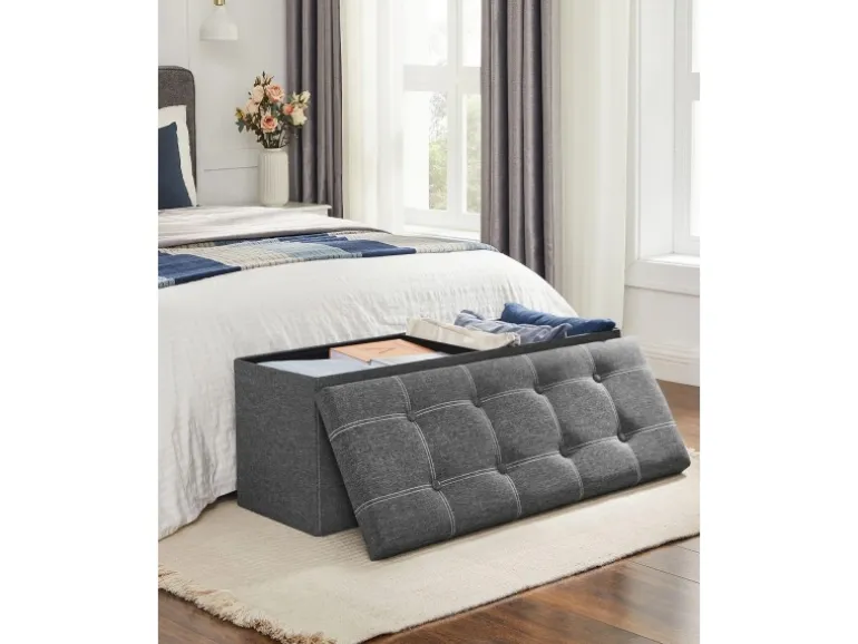 Songmics Sitzbank mit Stauraum 110 cm x 38 cm x 38 cm Grau