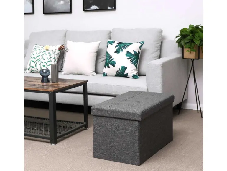 Songmics Sitzbank mit Stauraum 38 cm x 76 cm x 38 cm Grau