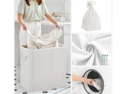 Songmics Wäschekorb 3 Sortierfächern 40 cm x 60 cm x 61,5 cm Weiß 150 l