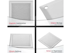 SOTECH Aluminium-Lüftungsgitter 250 x 250 mm Weiß Aufschraubbar mit Insektenschutz