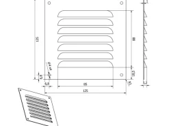 SOTECH Aluminium-Lüftungsgitter 125 x 125 mm Edelstahloptik Aufschraubbar mit Insektenschutz