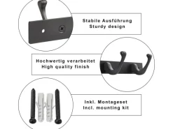 SOTECH Blackline FORTE Hakenleiste 345 mm mit 4 Haken Schwarz Pulverbeschichtet