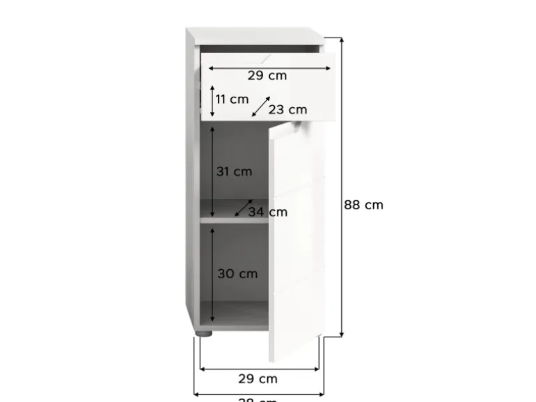 Standschrank Solero Weiß Hochglanz 87 cm x 38 cm x 34 cm