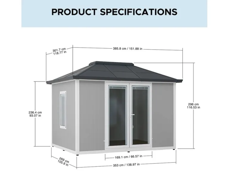 Sunjoy Gartenhaus Riga Alu/Stahl 302 cm x 386 cm Grau