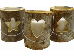 Sunny Garden Windlicht Holzstamm mit Glas 3-fach sortiert 18 cm x 16 cm
