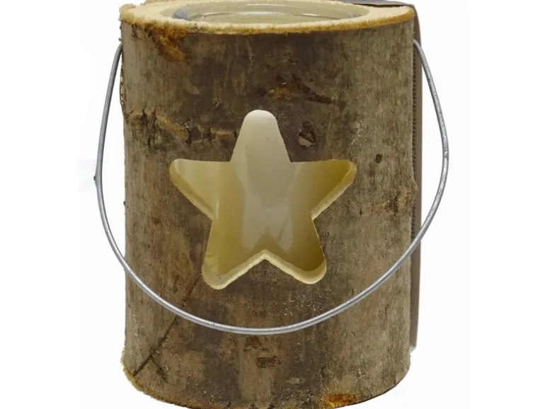 Sunny Garden Windlicht Holzstamm mit Glas 3-fach sortiert 18 cm x 16 cm