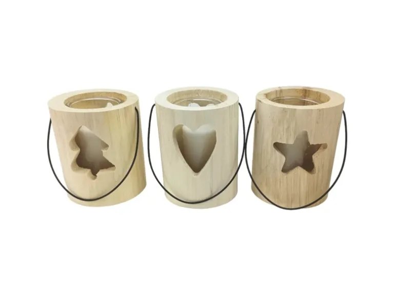 Sunny Garden Windlicht Holzstamm Nordic-Style mit Glas 3-fach sort. Ø 13 x 15 cm