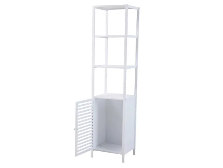 Svita Badregal L Mit Tür Hoher Badezimmerschrank Regal Freistehend Natur Weiß