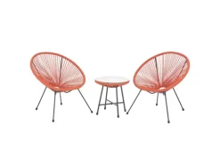 Svita Bali Balkon Möbel Set Lounge Garnitur Relax Egg-Chair Flecht-Design Orange Terracotta