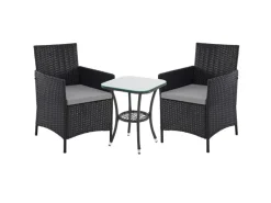 Svita Brooklyn Bistro Gartenmöbelset 3-tlg. Rattan Outdoor Gartenlounge Schwarz