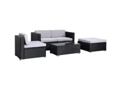 Svita California Garten-Lounge Set Mit Haube Polyrattan Gartenset Balkon-Set Rattan-Lounge Schwarz