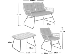 Svita Capri Balkonmöbel-Set Polyrattan Sitzgruppe Outdoor 4-tlg. Gartenlounge Hellgrau