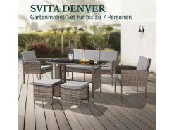 Svita Denver Polyrattan Gartenmöbel Set Essgruppe Lounge Esstisch Braun