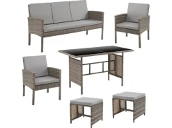 Svita Denver Polyrattan Gartenmöbel Set Essgruppe Lounge Esstisch Braun