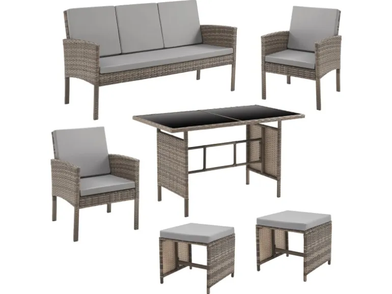 Svita Denver Polyrattan Gartenmöbel Set Essgruppe Lounge Esstisch Braun