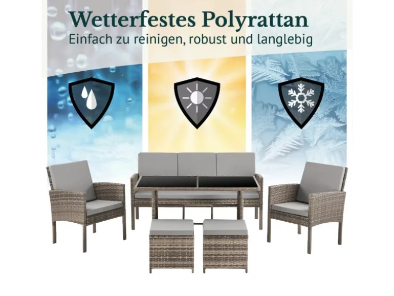 Svita Denver Polyrattan Gartenmöbel Set Essgruppe Lounge Esstisch Braun
