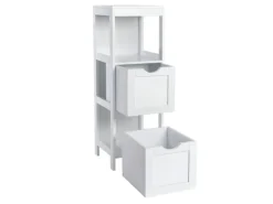 Svita Lintu Badregal Standregal Badezimmerschrank Schubladen Holzoptik Weiß