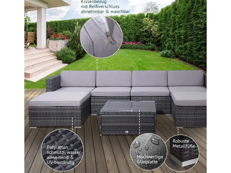Svita Lugano Polyrattan Lounge Gartenmöbel Set Gartenlounge Gartensofa Grau