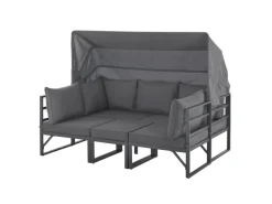 Svita Maui Gartenmöbel-Lounge-Set Mit Dach Outdoor-Sofa Strandkorb-Sonneninsel Stahl Grau