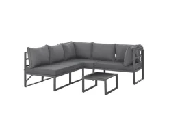 Svita Maui Gartenmöbel-Lounge-Set Mit Dach Outdoor-Sofa Strandkorb-Sonneninsel Stahl Grau