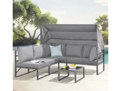 Svita Maui Gartenmöbel-Lounge-Set Mit Dach Outdoor-Sofa Strandkorb-Sonneninsel Stahl Hellgrau