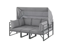 Svita Maui Gartenmöbel-Lounge-Set Mit Dach Outdoor-Sofa Strandkorb-Sonneninsel Stahl Hellgrau