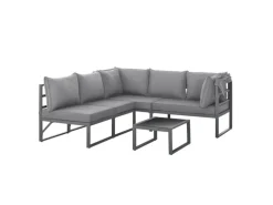 Svita Maui Gartenmöbel-Lounge-Set Mit Dach Outdoor-Sofa Strandkorb-Sonneninsel Stahl Hellgrau