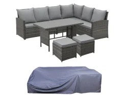 Svita Monroe Garten-Lounge Set Abdeckhaube Polyrattan Lounge-Möbel Sitzgruppe Grau