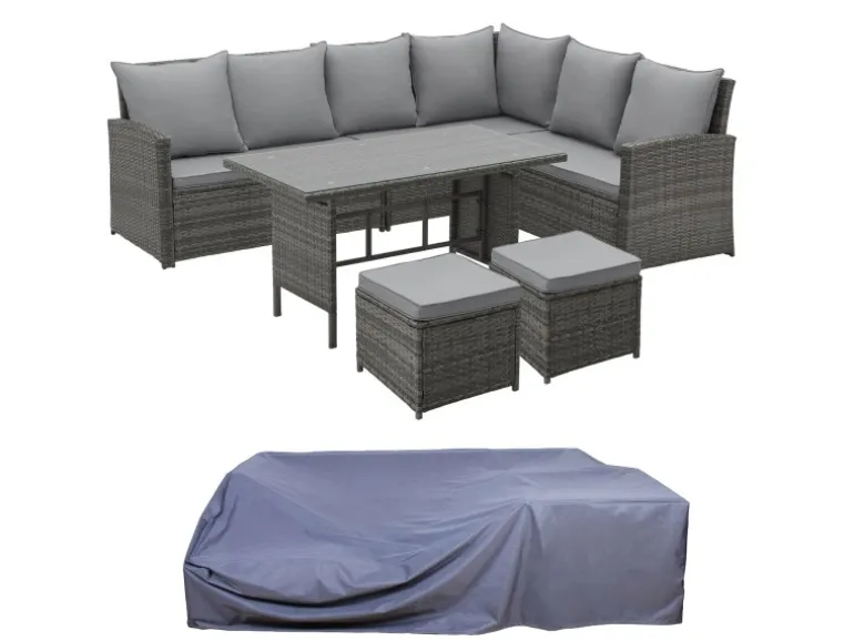 Svita Monroe Garten-Lounge Set Abdeckhaube Polyrattan Lounge-Möbel Sitzgruppe Grau
