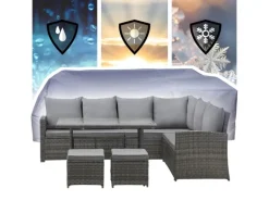 Svita Monroe Garten-Lounge Set Abdeckhaube Polyrattan Lounge-Möbel Sitzgruppe Grau