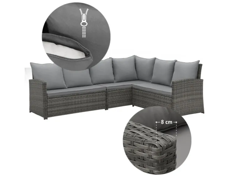 Svita Monroe Garten-Lounge Set Abdeckhaube Polyrattan Lounge-Möbel Sitzgruppe Grau