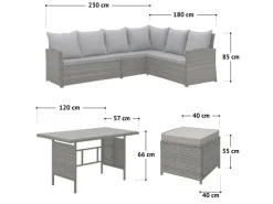Svita Monroe Garten-Lounge Set Abdeckhaube Polyrattan Lounge-Möbel Sitzgruppe Grau