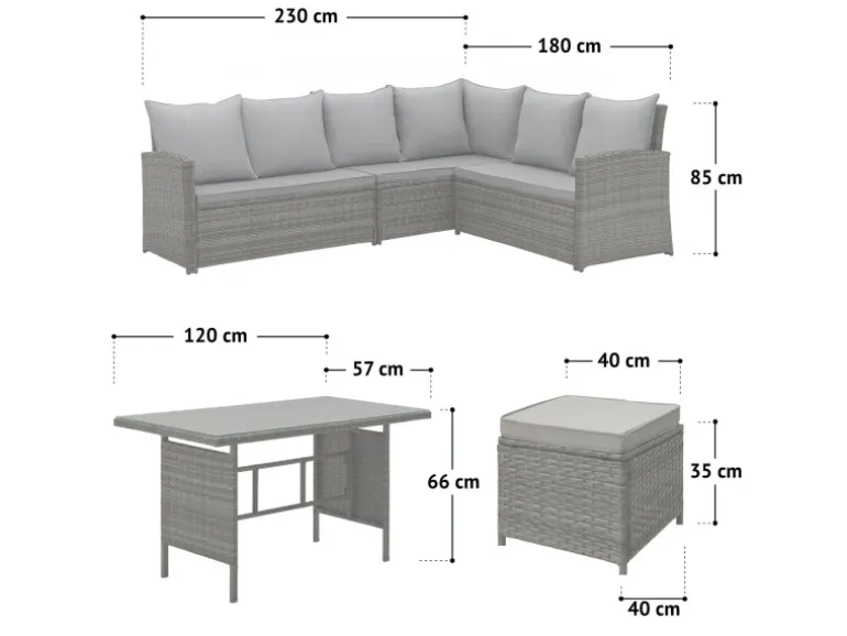 Svita Monroe Garten-Lounge Set Abdeckhaube Polyrattan Lounge-Möbel Sitzgruppe Grau