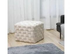 Svita Poppy Hocker Sitzpouf Geflochten Sitzhocker Fußhocker Für Sessel Samt Beige