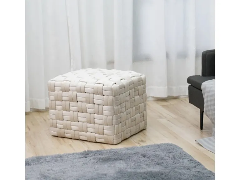 Svita Poppy Hocker Sitzpouf Geflochten Sitzhocker Fußhocker Für Sessel Samt Beige