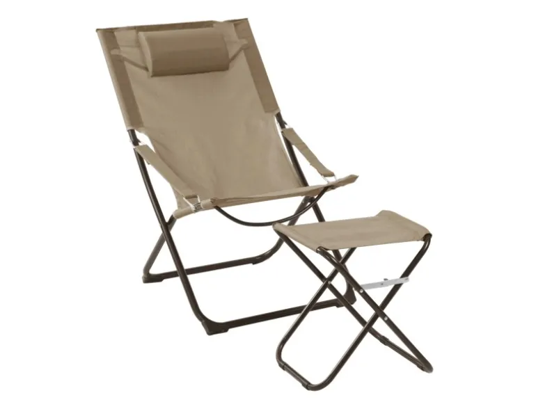 Svita Tomra Liegestuhl Mit Hocker Klappbar Campingstuhl Kopfkissen Taupe
