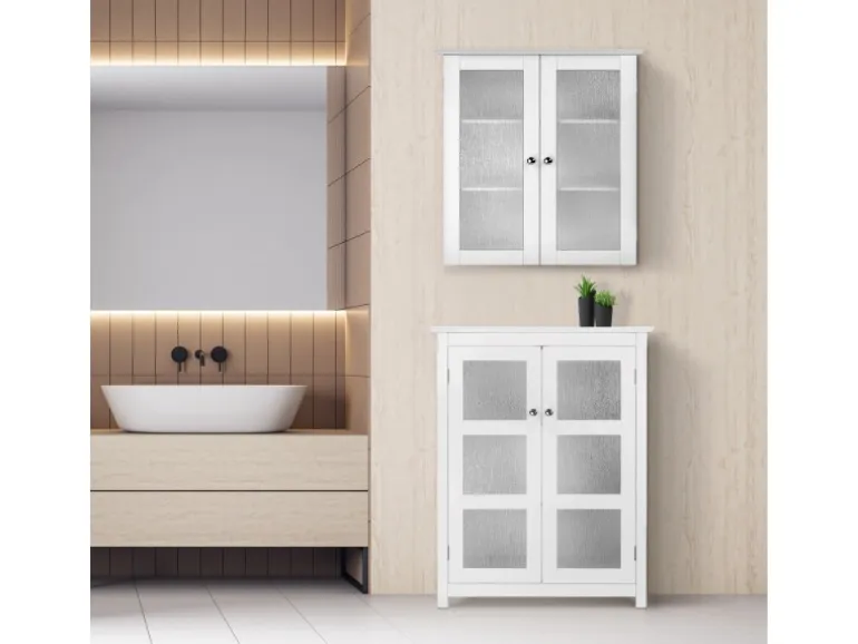 Teamson Home Badezimmer Connor Wandschrank mit 2 Glastüren Weiß