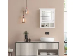 Teamson Home Badezimmer Neal Holz Medizinschrank mit Spiegel Tür Weiß