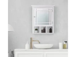 Teamson Home Badezimmer Neal Holz Medizinschrank mit Spiegel Tür Weiß
