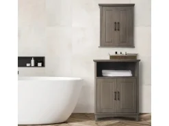 Teamson Home Badezimmer Wand Medizinschrank aus Holz Doppeltüren Salzeiche